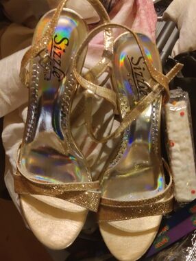 Gold Glitter Strappy Heels for Women